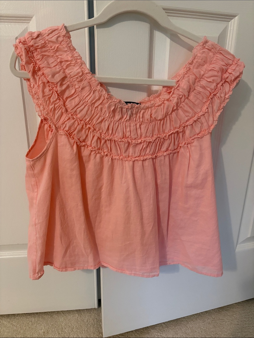 Women’s Smocked Off-Shoulder Top — Coral Pink